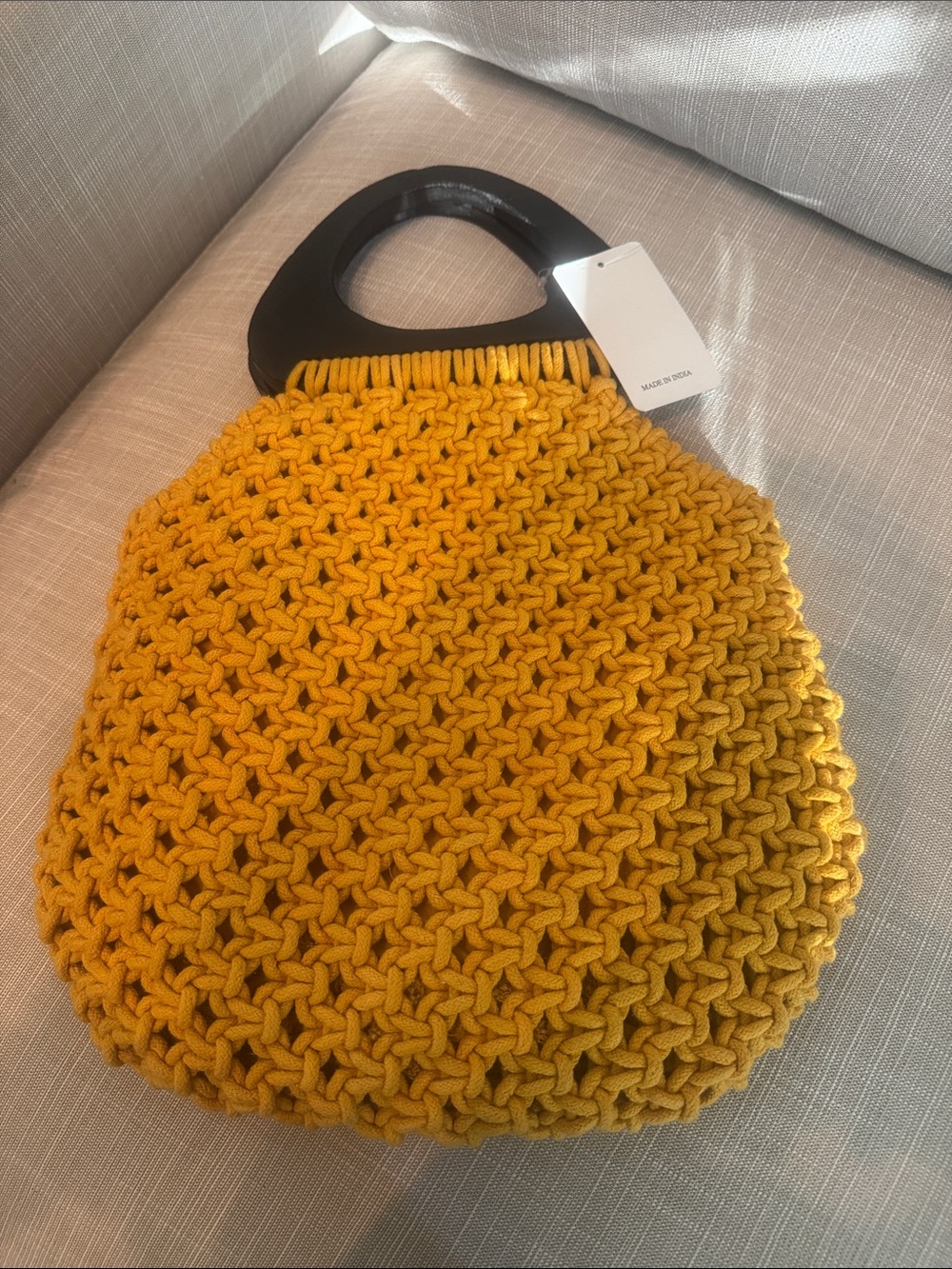 Straw Studios Mustard Knit Tote with Black Handles